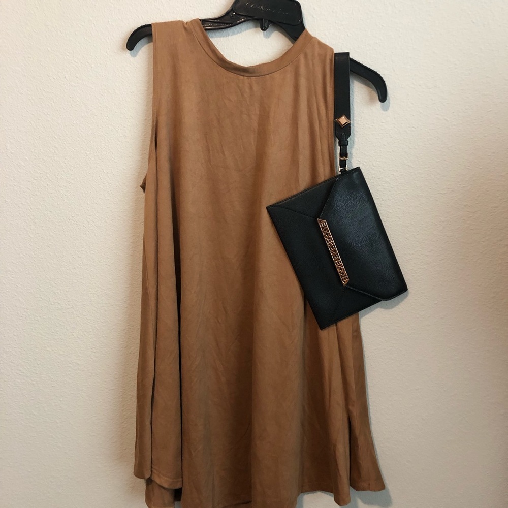 Nwt camel suede crew neck dress